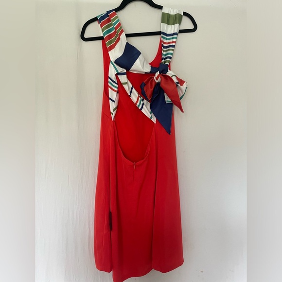 Brand new with tags Lulus Red Orange Multi Stripe Tie-Back Mini Dress - Picture 6 of 9